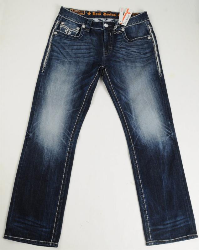 Rock Revival Jeans Mens Tate Dark Wash Indigo Straight Leg, Sizes 34 36 ...
