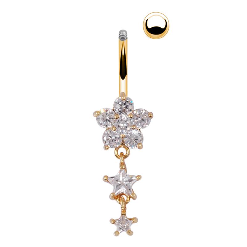 2015 Summer 14G Crystal Dangle Belly Clear Navel Ring 18K Gold piercing ...