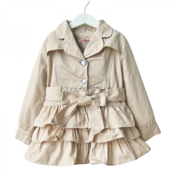 Girls Baby Beige Autumn Trench Coat Kids Outwear Ruffle Wind Jacket Sz 3 4 5 6 7