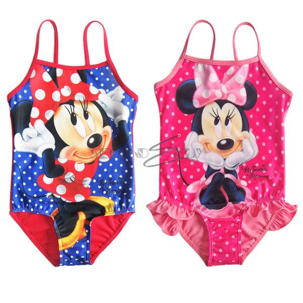 Girls Minnie Mouse Polka Dots Kids Bathing Suit Swimsuit Swimwear 1 Piece Sz 2 8