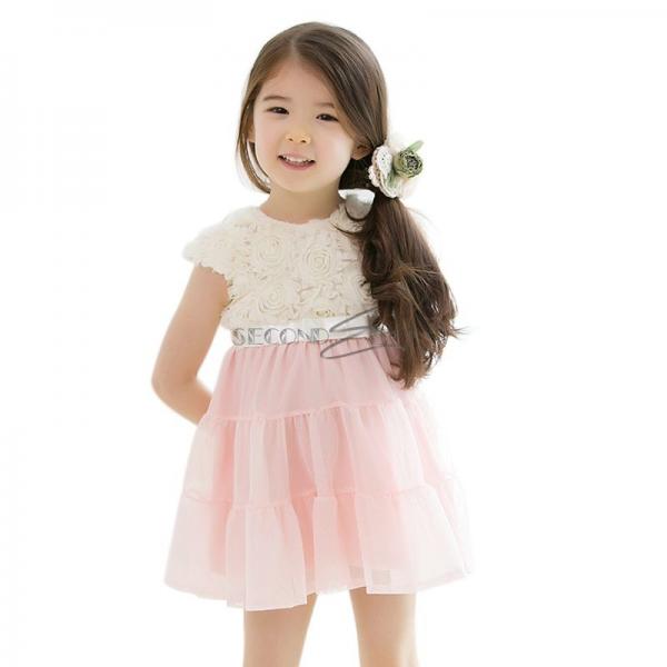 Girls Princess Rose Lace Bow Summer Chiffon Party Dress Kids Baby Clothes 2T 6