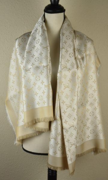 NEW LV Monogram Shine WHITE Silk Scarf/Shawl 100% Authentic M74026 Louis Vuitton | eBay