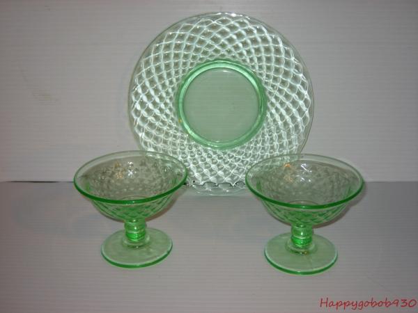 Green Imperial Glass Diamond Quilted Bowl