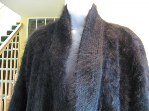 Venesha Black 80% Angora Soft Fuzzy Open Sweater Coat Jacket XL  