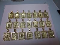 14KT GOLD EP 1 3/8 INCH FRAMED LETTER LARGE SQUARE INITIAL A-W  CHARM & 20" ROPE