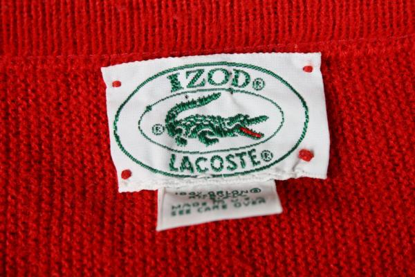   60s Mod Indie Izod Lacoste Red V Neck Orlon Sweater L USA  
