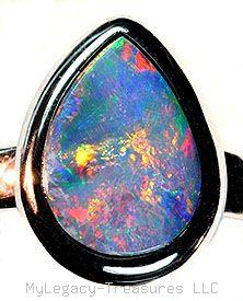  gold ring multicolor pear red pink blue Australian opala opale  