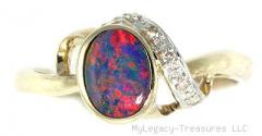   + Diamonds 14K gold ring red blue Australian birthstone love opalo