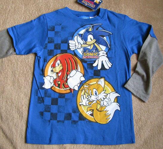 SONIC The Hedgehog X *Sonic +Knuckles +Tails* L/S Layer Tee Shirt sz 6/ ...