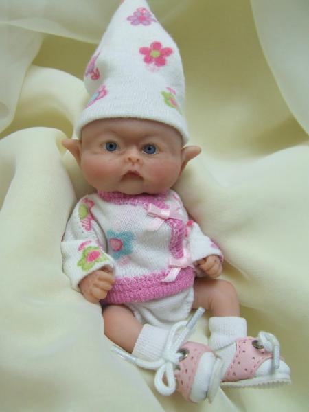 OOAK Sculpted Baby Girl Leprechaun Elf Fairy Polymer Clay Art Doll Collectible