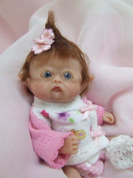OOAK Sculpted Baby Girl Leprechaun Fairy Elf Polymer Clay Art Doll Collectable