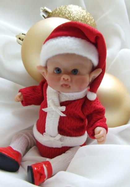 OOAK Sculpted Baby Girl Polymer Clay Santa Elf Fairy Art Doll Poseable