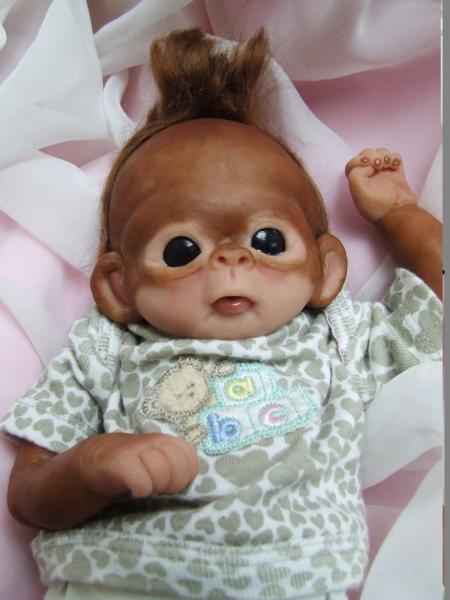 OOAK Baby Orangutan Large Monkey Sculpted Polymer Clay Art Doll Poseable 11 Inch