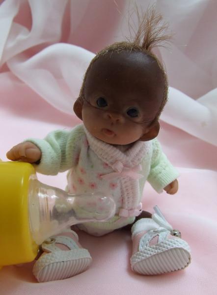 OOAK Baby Orangutan Monkey Girl Sculpted Polymer Clay Art Doll Collectible