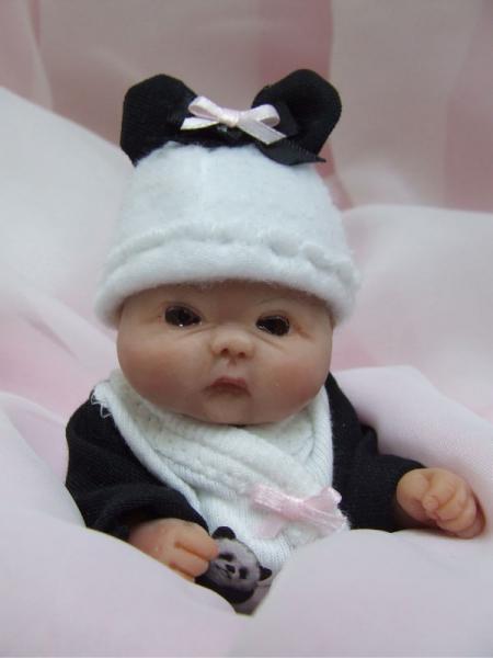 OOAK Sculpted Boo Boo Baby Chinese Panda Girl Polymer Clay Art Doll POS Eable