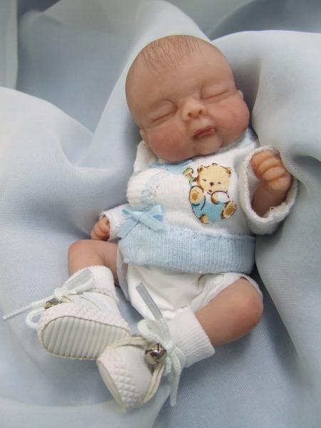 OOAK Sculpted Baby Boy Polymer Clay Art Doll Collectible Teddy Bear
