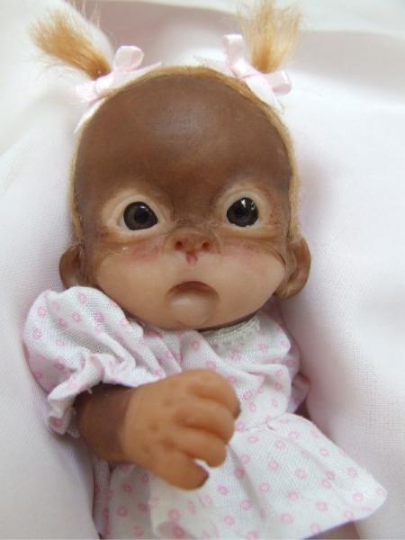 OOAK Baby Orangutan Sculpted Polymer Clay Art Doll Pose Able