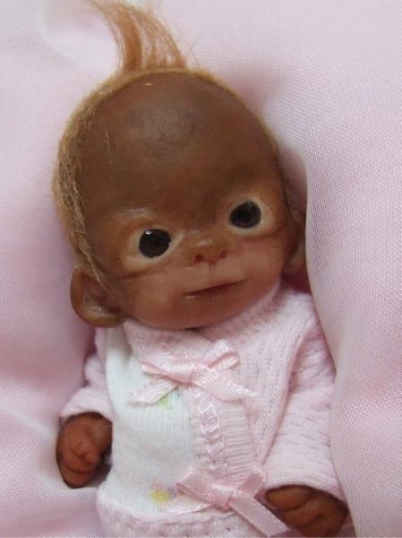 OOAK Baby Orangutan Monkey Girl Sculpted Polymer Clay Art Doll  