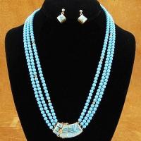 Vintage Old Pawn 18K Gold Navajo Turquoise Beads Necklace Bracelet Earrings Set  