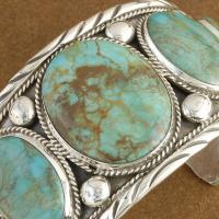 Navajo Sterling Silver 5 Stone Manassa Turquoise HUGE Mens Cuff 
