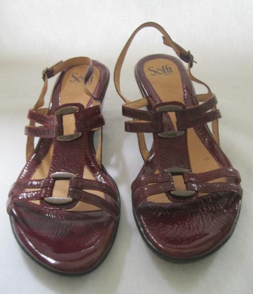 NEW~Sofft ADARA Berry Red Patent Leather SLINGBACK Wedge SANDALS 11 M ...