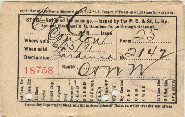 1891 PC&StL Pittsburgh Cincinnati, Chicago & St. Louis Railway railroad ticket | eBay