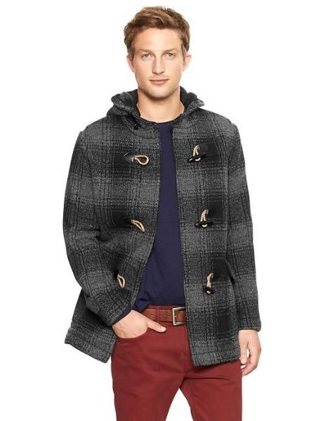 Gap XS Nwt Men's Grey Plaid Wool Duffle Toggle Hooded Jacket Coat ...