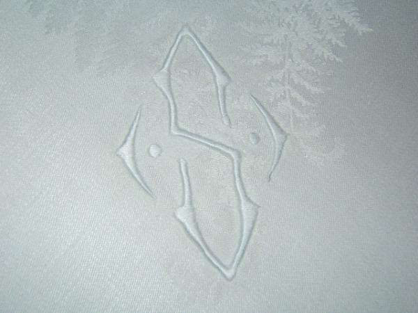 Antique MONOGRAMMED S White IRISH LINEN DOUBLE DAMASK Tablecloth