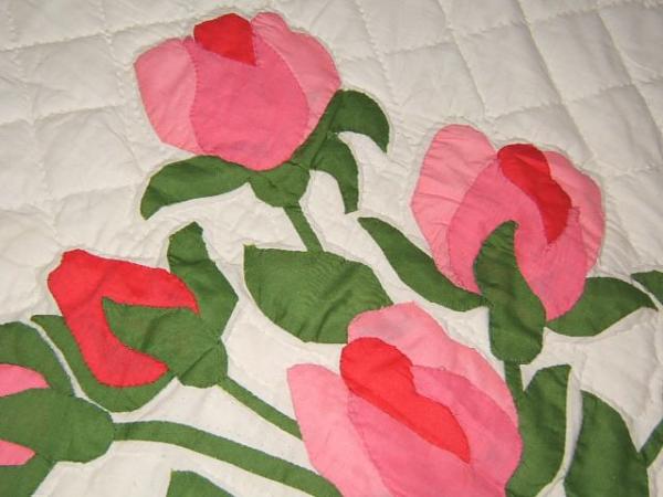 Mint Vintage Antique Pink Roses Bows Applique Quilt