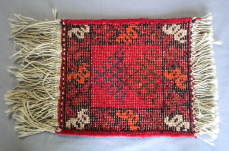 2 Vtg Hand Woven Wool Small Fringed Rugs Mats Unknown