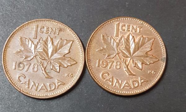 Lot of 2 1948 AtoDe /& AoffDe Canada 1 Cent Copper Penny Coins