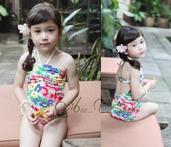 Girls Kids Floral Halter Swimsuit Swimwear Tankini Bikini Swimming Costume 2 7Y