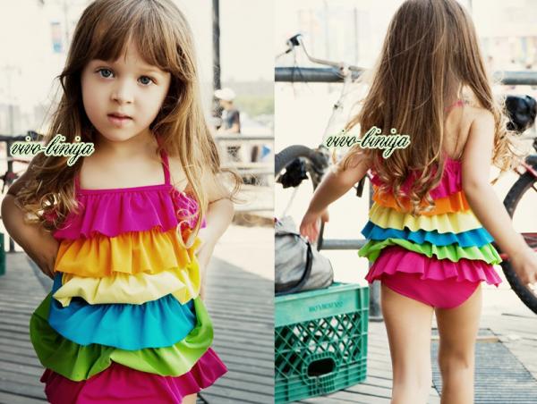 Girls Rainbow Ruffle Layered Swimsuit Swimwear Tankini Swimming Costume 2 7Y