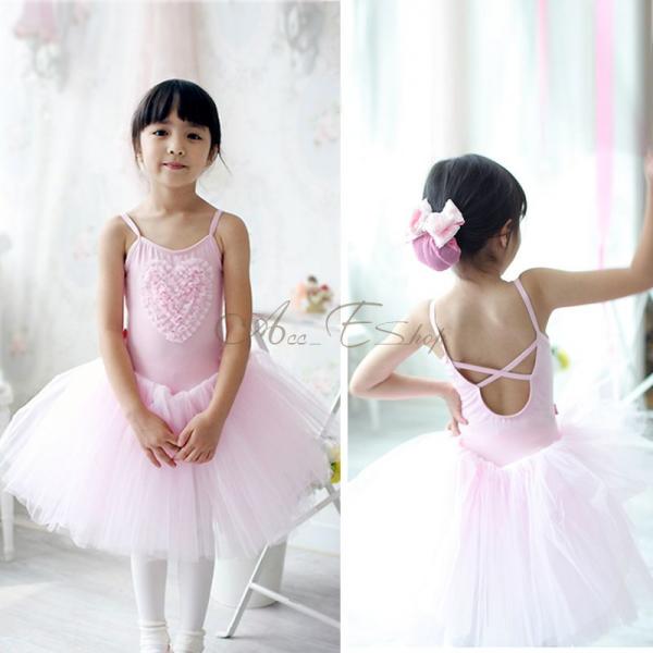 Pink Girl Rose Heart Party Wedding Flower Dress Ballet Dance Tutu Costume Sz 5 8