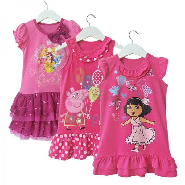 Baby Girls Princess Dora Peppa Pig Ruffle Dress Tutu Party Summer Costume Sz 1 6