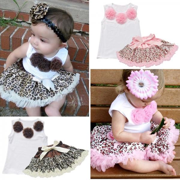 2pcs Baby Girls Kids Top Leopard Tutu Dress Skirt Pettiskirt Outfit 1 4 Years