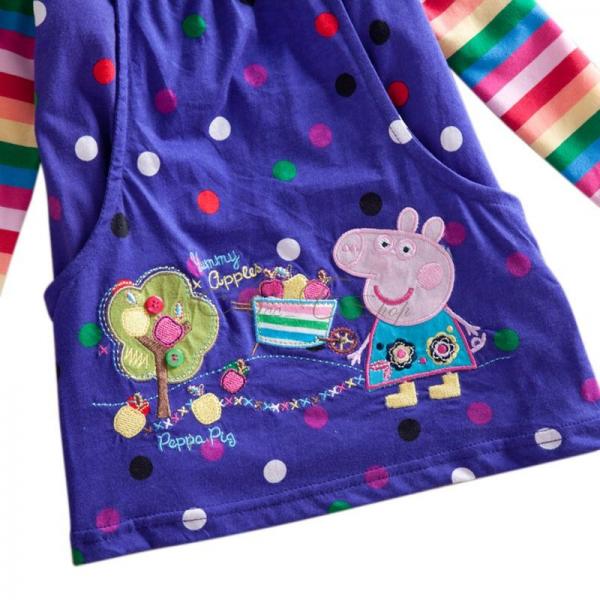 Purple Polka Dots Peppa Pig Girl Baby Rainbow Sleeve Top Dress T Shirt 1 6 Years