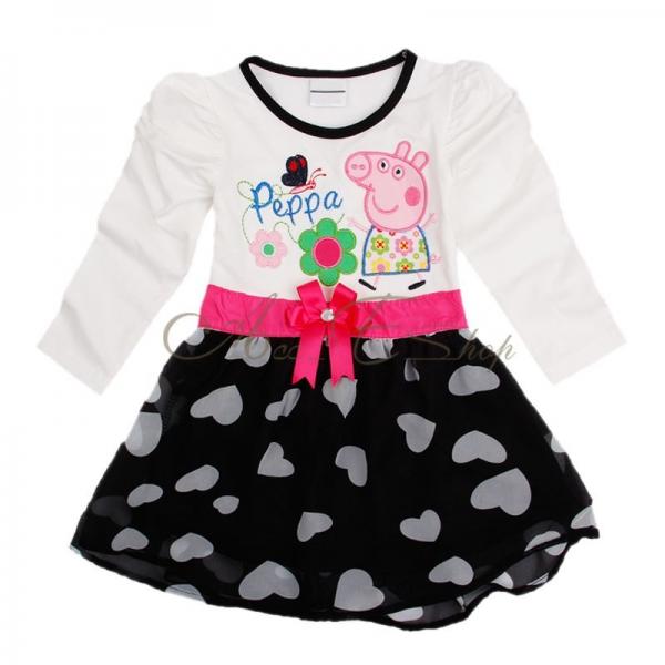 Peppa Pig Baby Girl Kid Costume Long Sleeve Heart Print Skirt Top Dress Sz 4 5