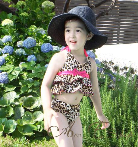 Girls Baby Size 2 6 Leopard Halter Tankini Bikini Swimsuit Swimwear 
