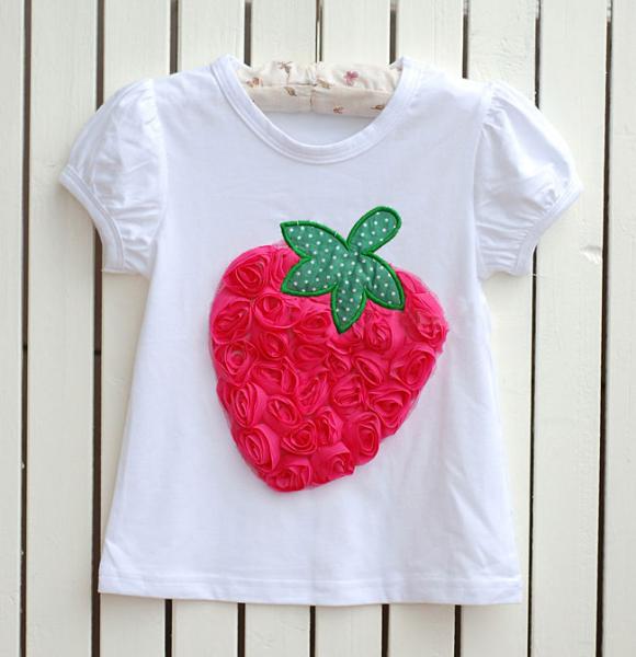 Girls Baby Kids Size 2 8Y Rosettes Strawberry Pink Pettitop Short Top T Shirt
