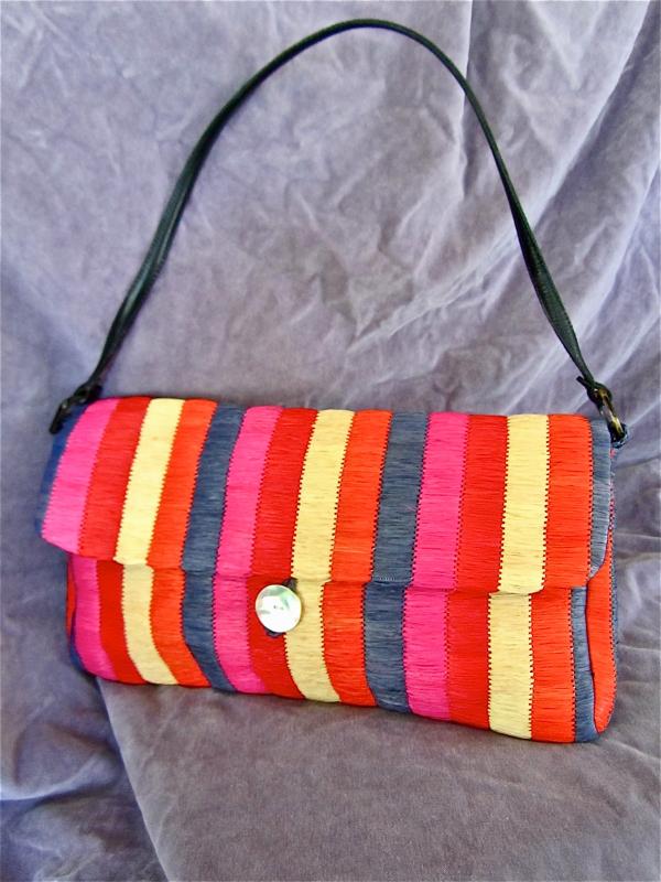 Annabel Ingall Handbag Multi Color Woven Raffia Shoulder Clutch Bag 