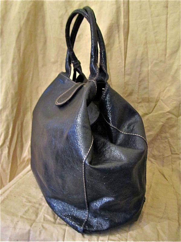 Vera Pelle Italy Patent Leather Handbag Purse Hobo Tote Shopper Large 