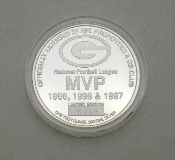   999 SILVER COIN 1997 BRETT FAVRE~GREEN BAY PACKERS~ 3 X TIME NFL MVP
