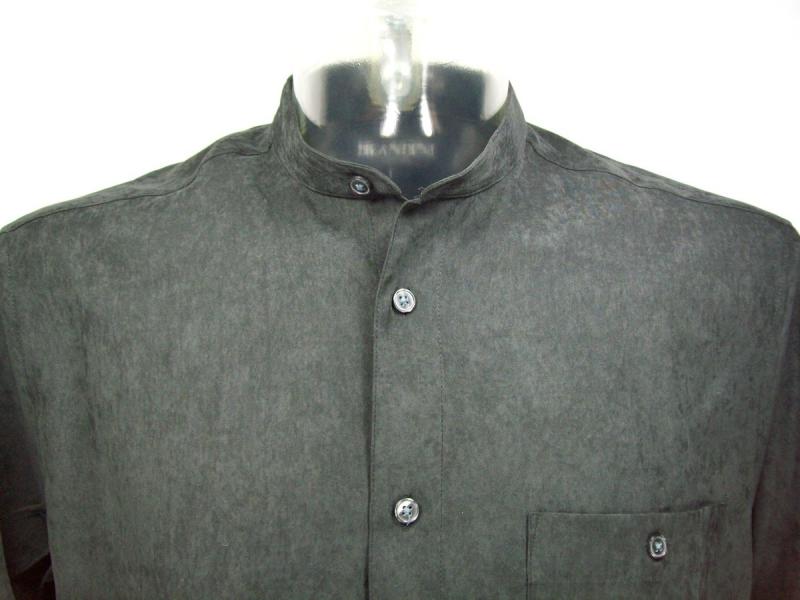 Brandini Mens Band Collar Casual Shirt Size M Black Microfiber Banded Mandarin