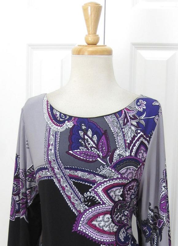 New Gray Purple Print Kimono Jersey Shift Dress 14 XL Anthropologie 