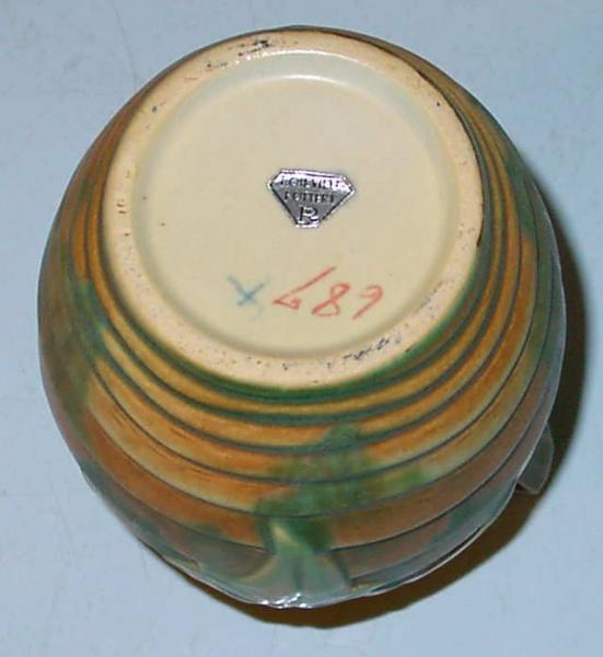 CA 1934 Arts Crafts Luffa Roseville Pottery Vase Mint w Original Label