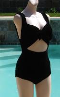 Vintage 40s Cole of California Margit Fellegi Black Velvet Open Midriff Swimsuit Bathing Suit