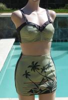 Vintage 40's Catalina 'Bali Isle' California Hand Print Two Piece Swimsuit Bikini Bathing Suit