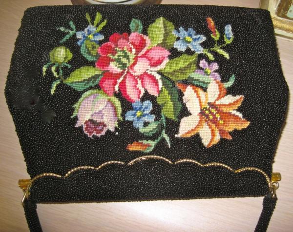 Vintage Floral w Pink Rose Cross Stitch Embroidered Standard 