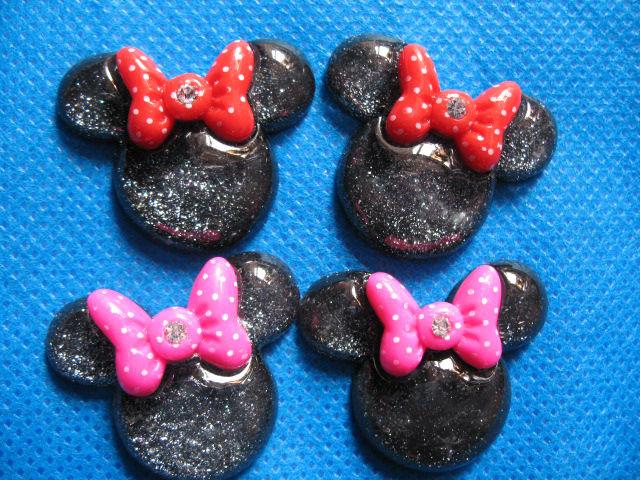 20 Resin Black Glitter Mouse Head Dots Bow  2 Colors B088  